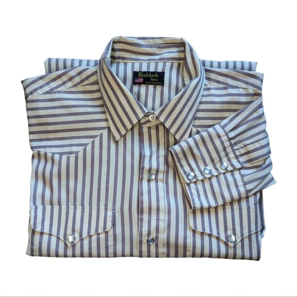 Ruddock Bros Shirtmakers Pinstripe Pearl Snap Western Button Up Vintage - Picture 2 of 9